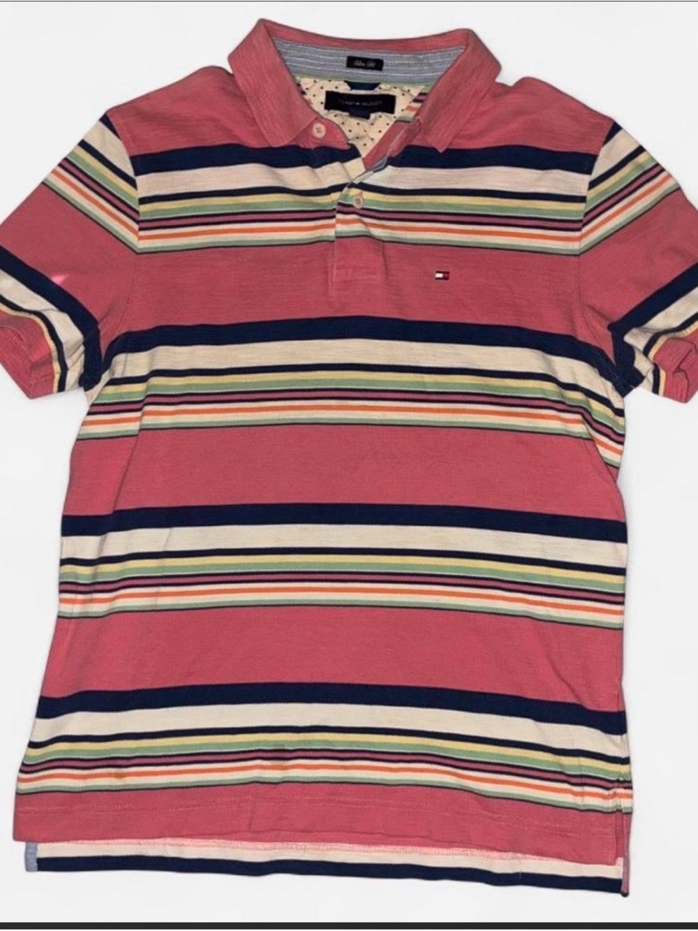 Tommy Hilfiger Multicolor Striped Polo with Pink Accent Size L